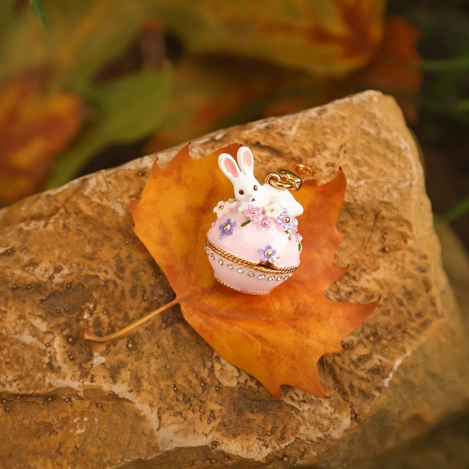 Purple Rabbit Flower Box Pendant Necklace