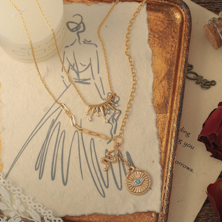 Evil Eye Crown Layered Talisman Necklace