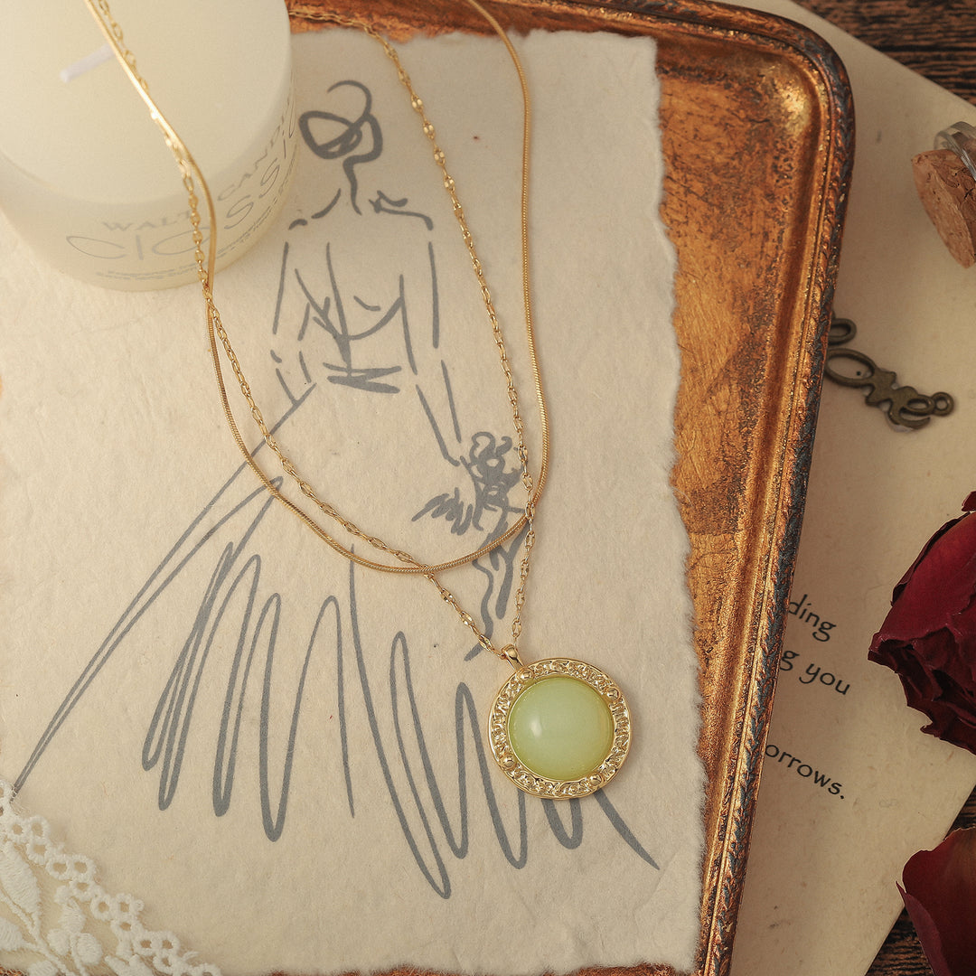 Green Gemstone Layered Dainty Woman Necklace