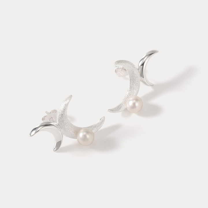 925 Sterling Silver Double Moon Earrings
