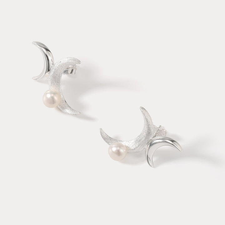 Silver Double Moon Small Earrings