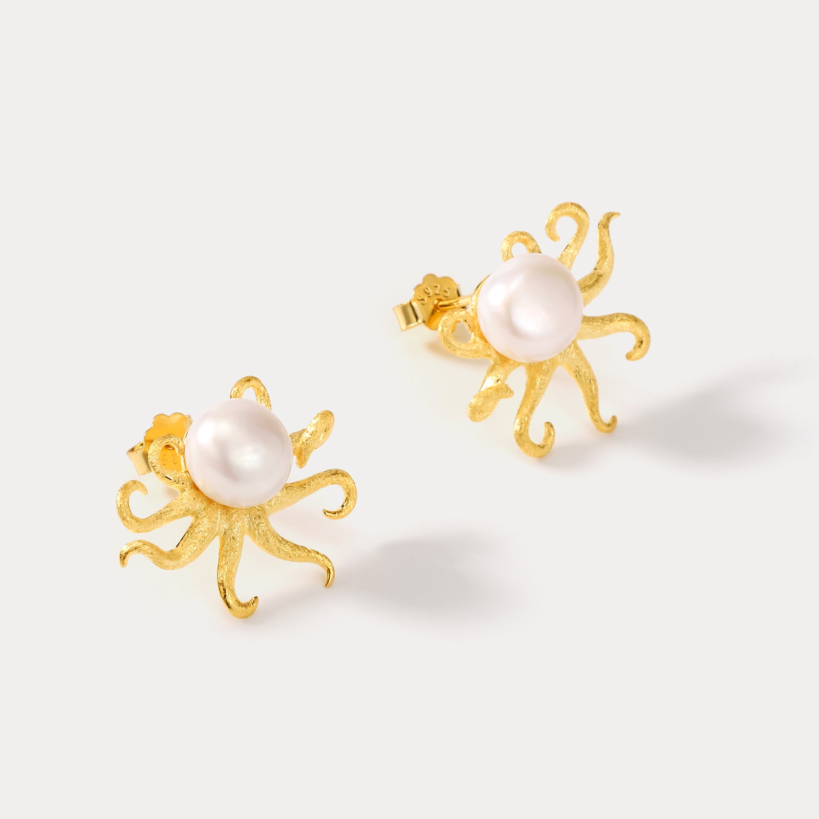 925 Sterling Silver Octopus Pearl Stud Earrings