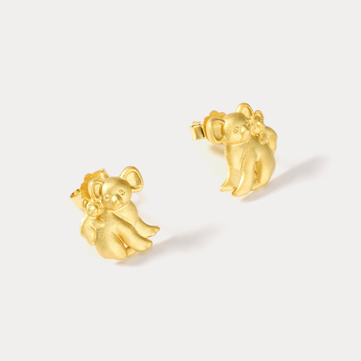 925 Sterling Silver Gold Fluffy Koala Stud Earrings