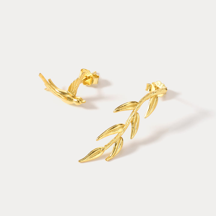 925 Sterling Silver Gold Swallow & Willow Mismatch Earrings