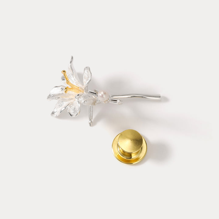 Vintage Silver Freesia Brooch Pin for Women