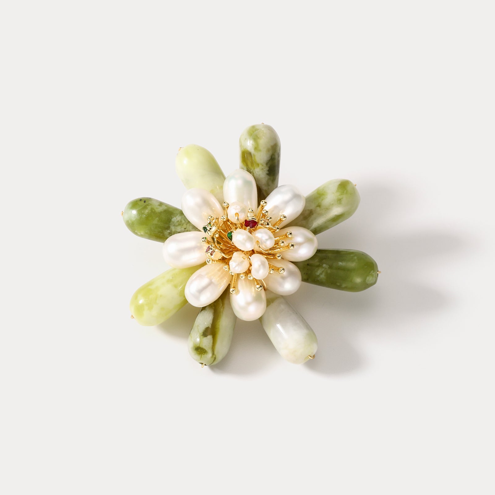 Selenichast Emerald Pearl Flower Brooch