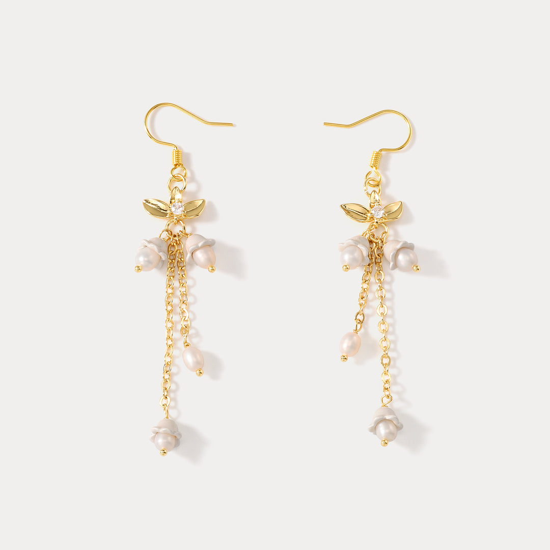 Selenichast Golden Lily of The Valley Earrings