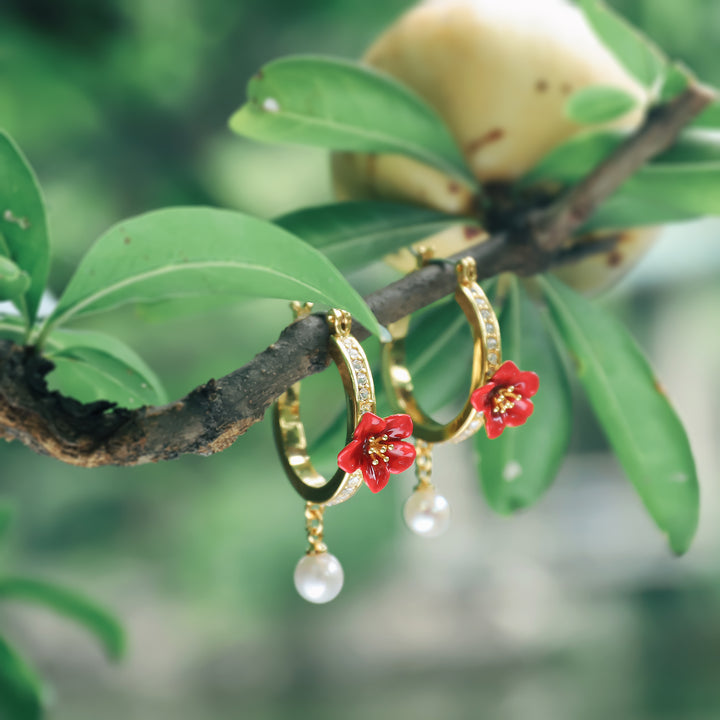 Begonia Flower Hoops Gold Earrings