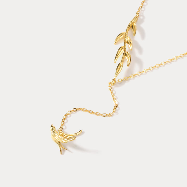 925 Sterling Silver Gold Swallow & Willow Pendant Necklace