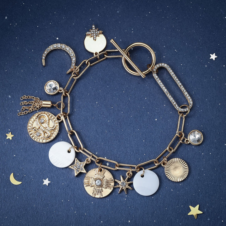 Moon Star Alloy Shell Diamond Charms Bracelet