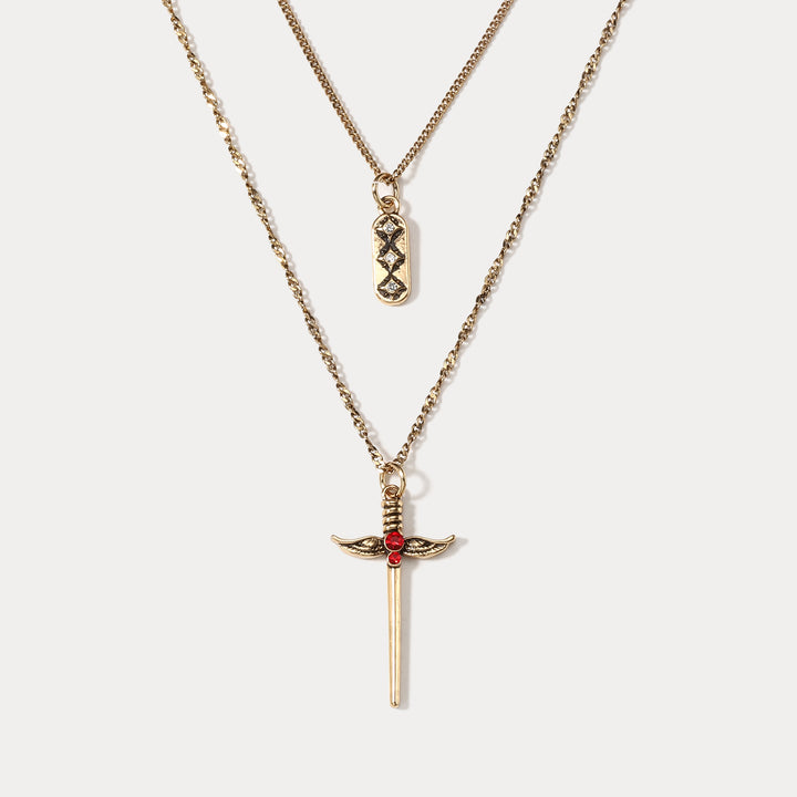Selenichast Angel Wings Sword Layered Necklace