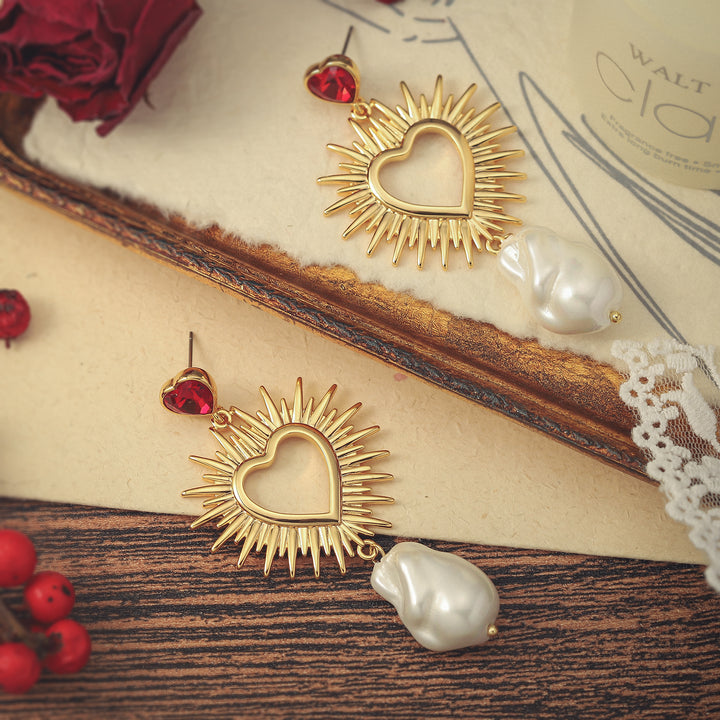 Radiant Heart Pearl Dangle Earrings