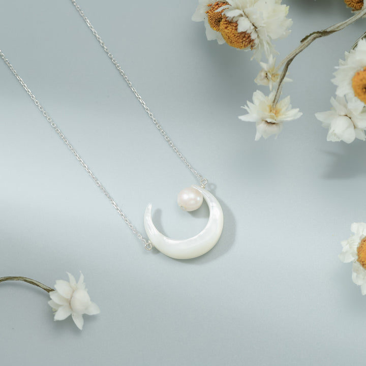 Crescent Moon Pearl Necklace