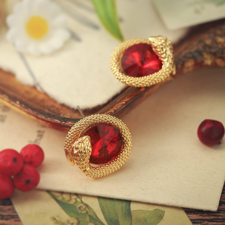 Golden Snake Round Stud Earrings