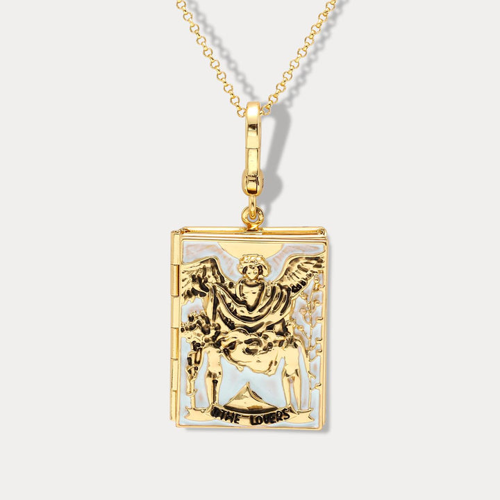 The Lovers Tarot Magic Locket Gold Necklace