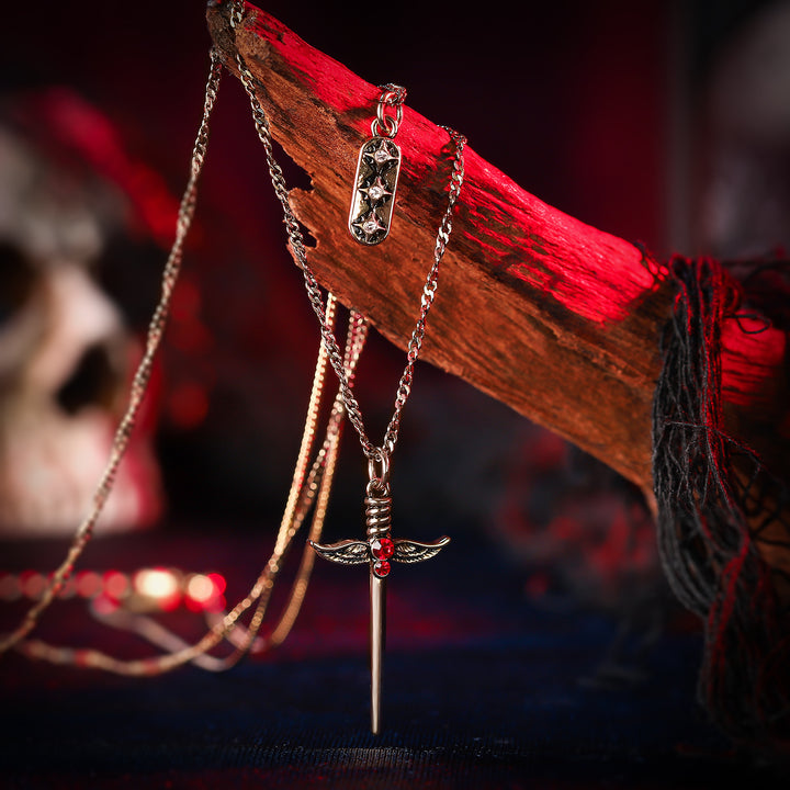 Angel Wings Sword Brass Necklace
