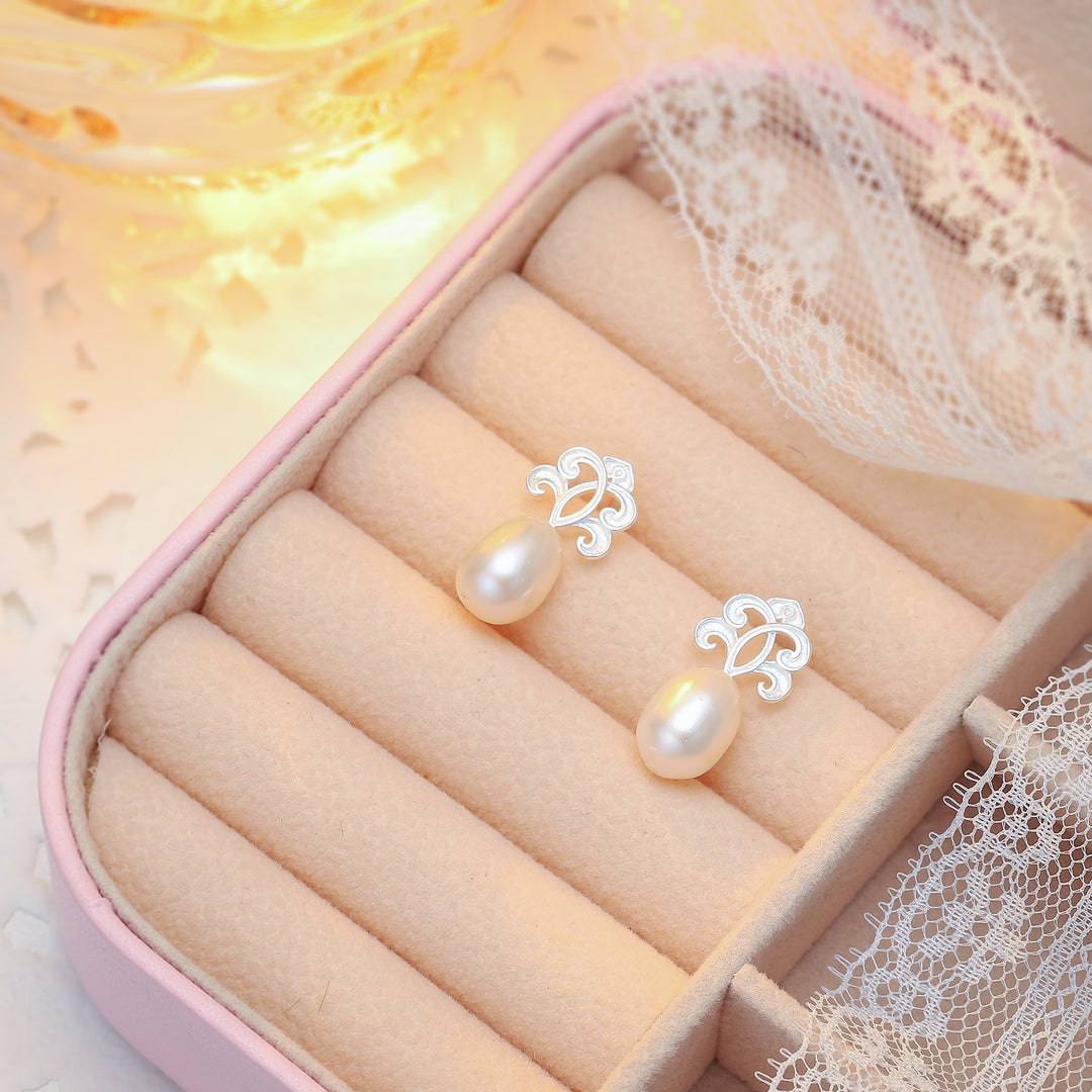 Boucles d'oreilles en perles argentées