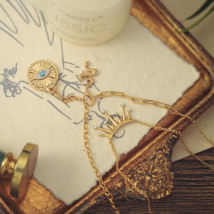 Evil Eye Crown Layered Diamond Necklace