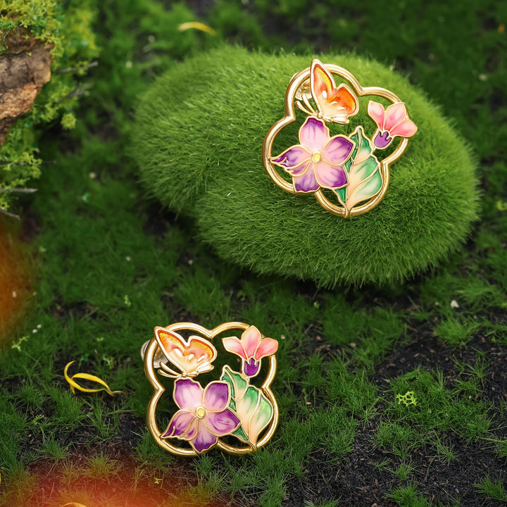 Vintage Garden Flower Butterfly Earrings