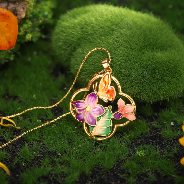 Vintage Garden Butterfly Enamel Necklace