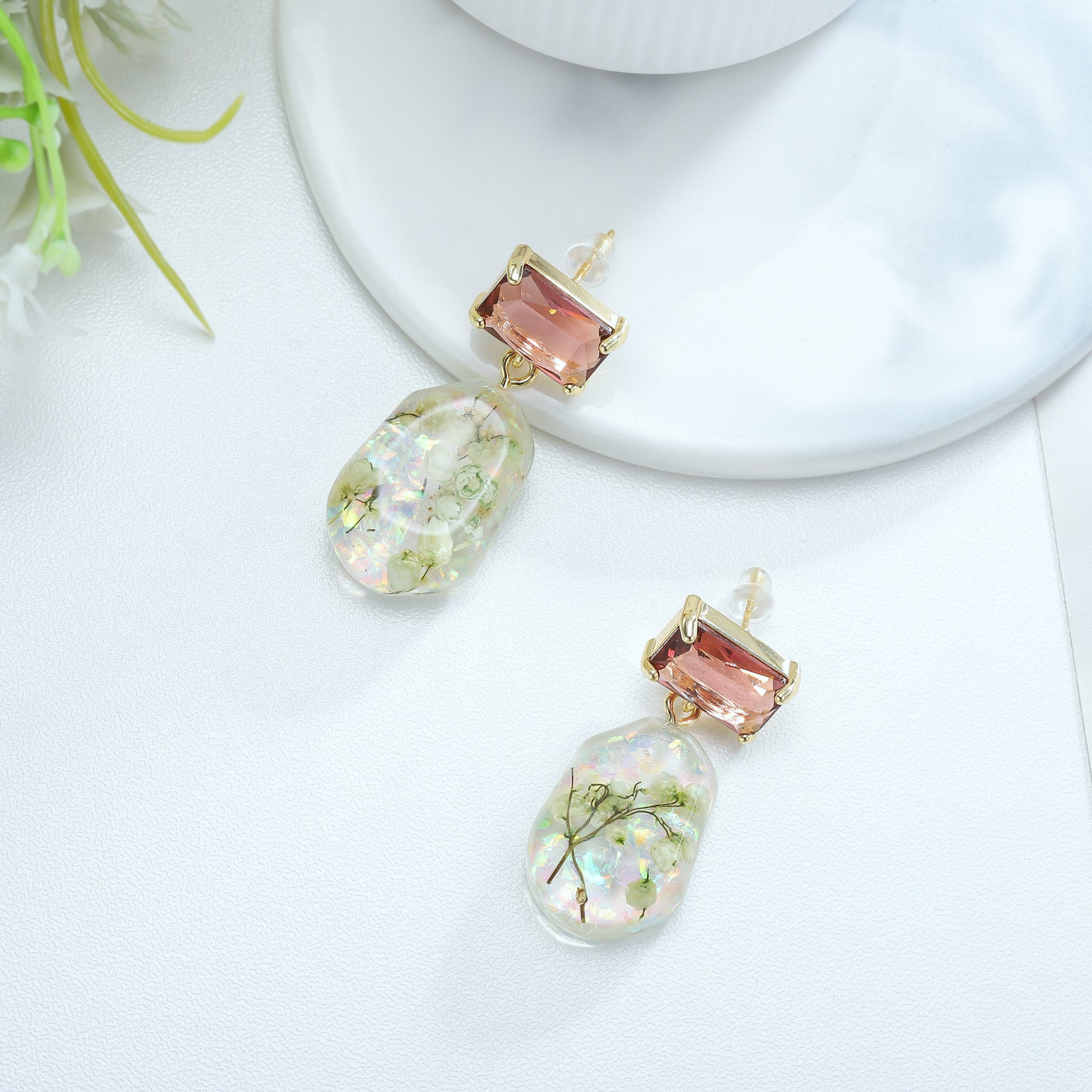 Camellia Resin Crystal Earrings