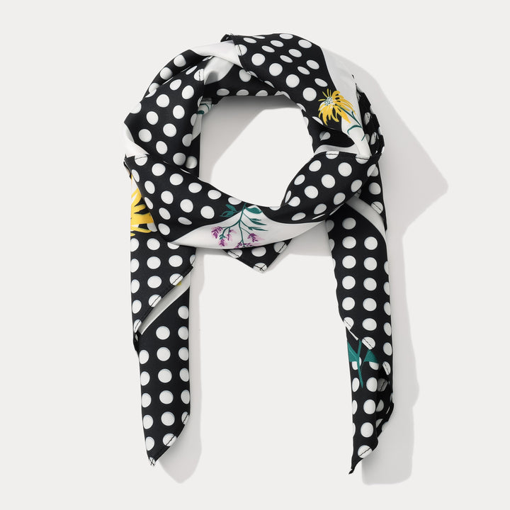 Blooming Polka Dot Square Silk Scarf