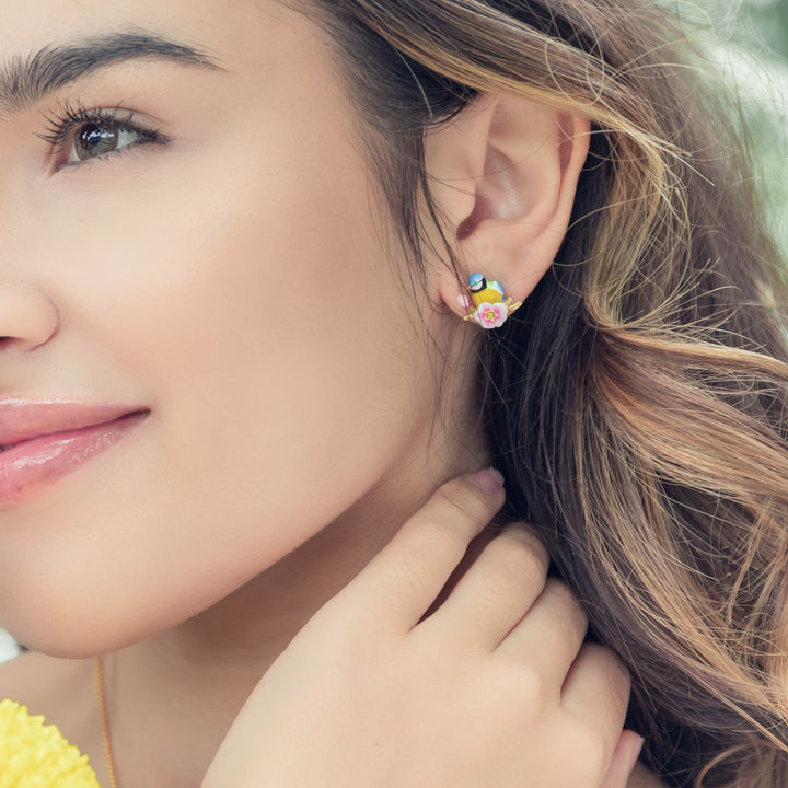Enamel Blue Tit Stud Earrings