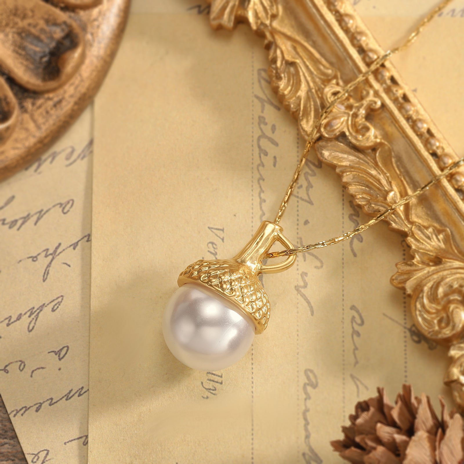 Pearl Acorn Pendant Necklace