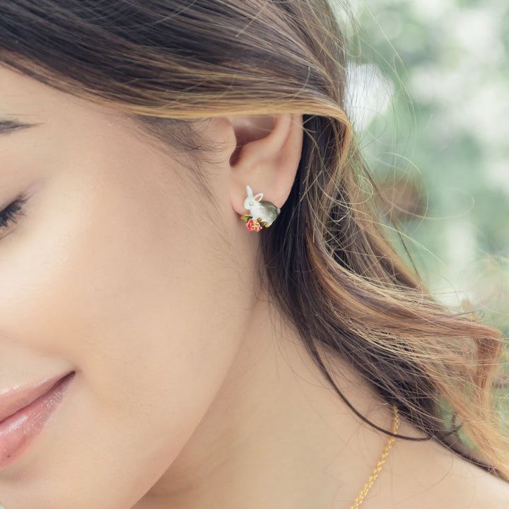 Secret Garden Bunny Enamel Rose Earrings