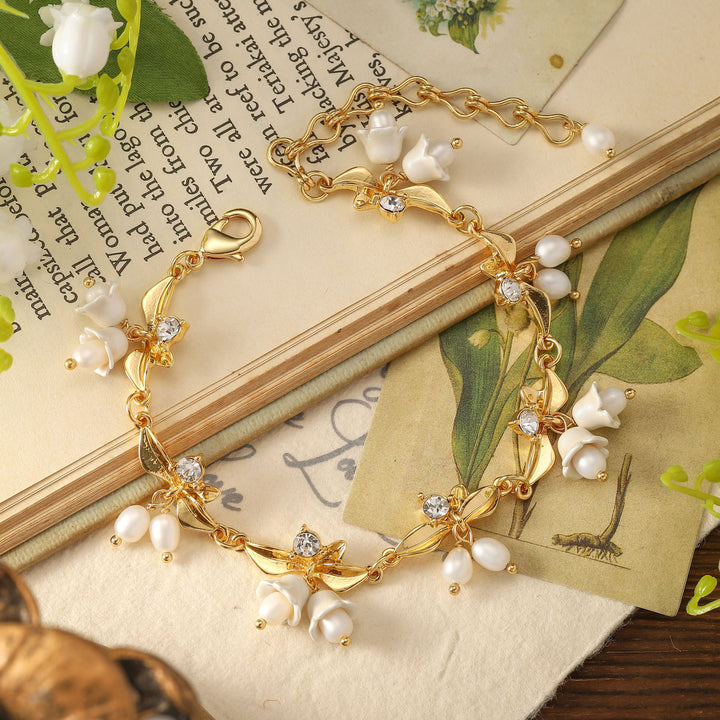 Golden Lily of The Valley Enamel Bracelet