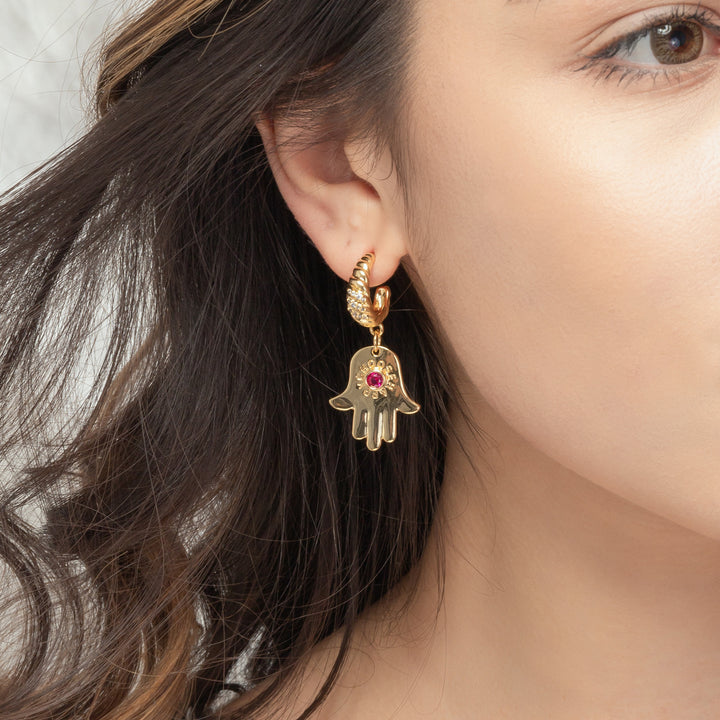 Hamsa Diamond Drop Earrings