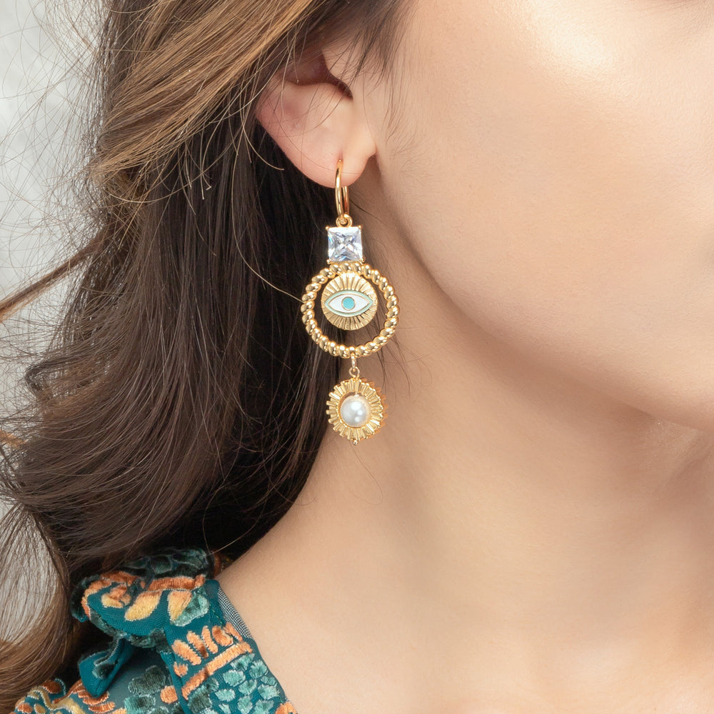 Evil Eye Pearl Earrings