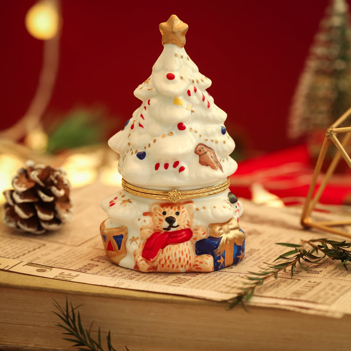 Selenichast Fuzzy Bear Christmas Tree Jewelry Box