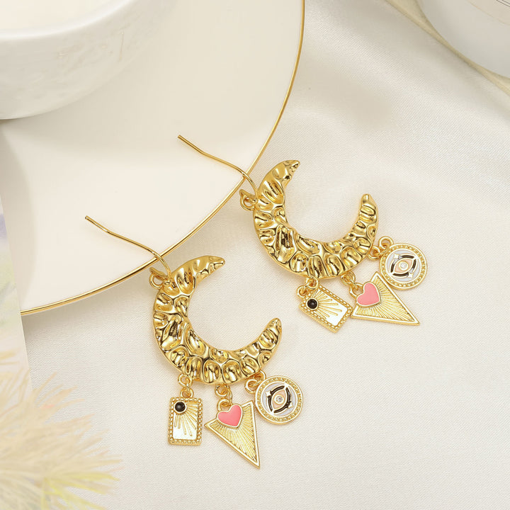 Evil Eye Crescent Sun Earrings