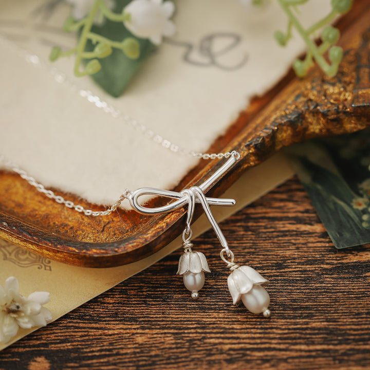 Silver Lily Of The Valley Bow Chain Elegant Necklace
