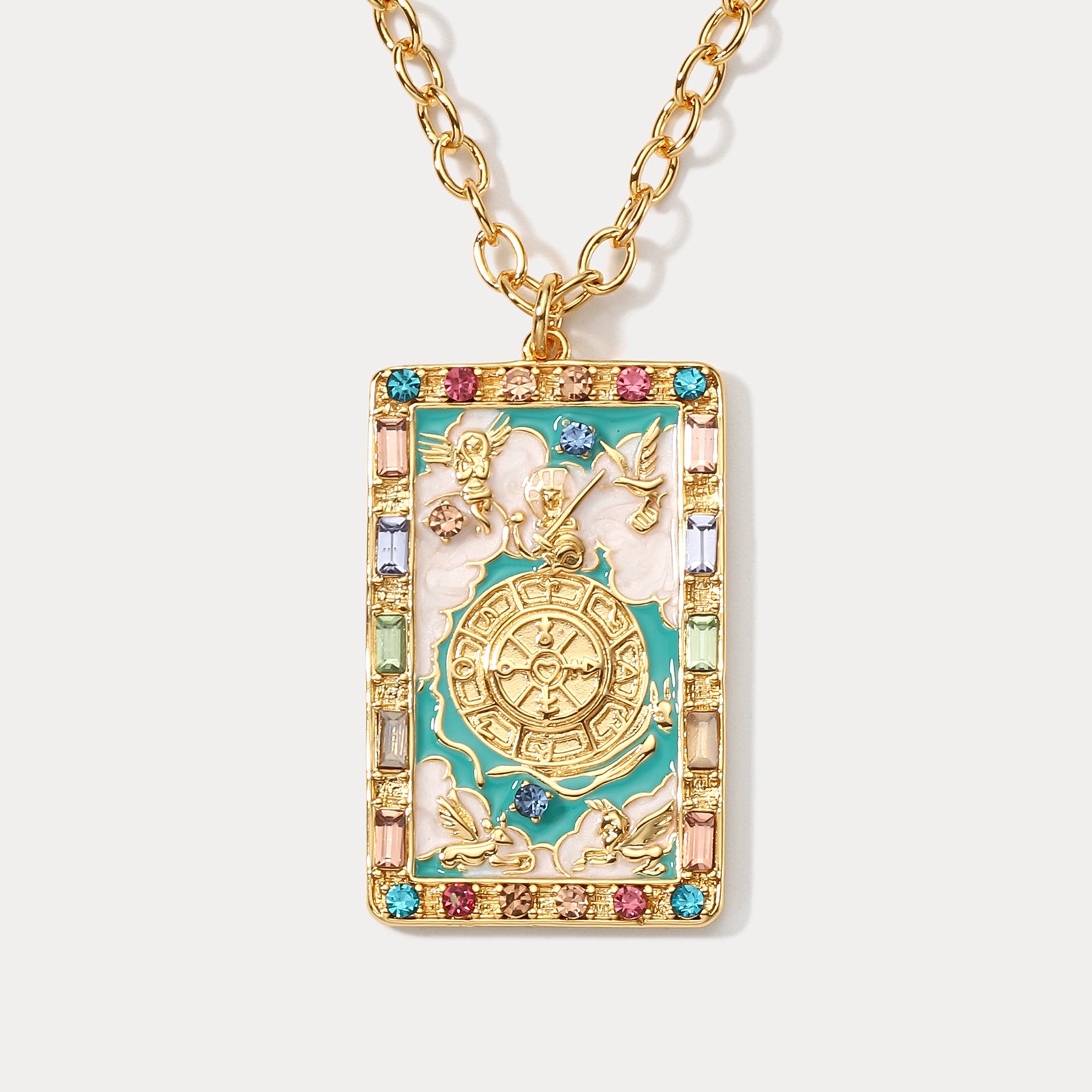 Selenichast Wheel of Fortune Tarot Card Necklace