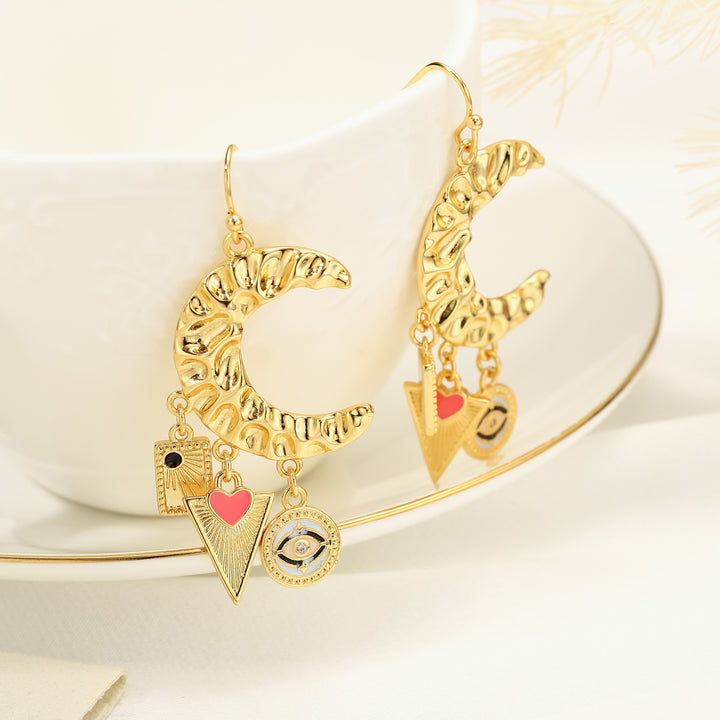 Evil Eye Crescent Gold Earrings