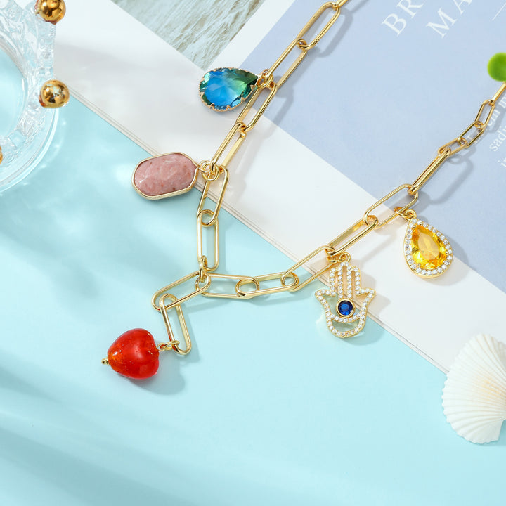 Heart Hamsa Hand Gold Necklace