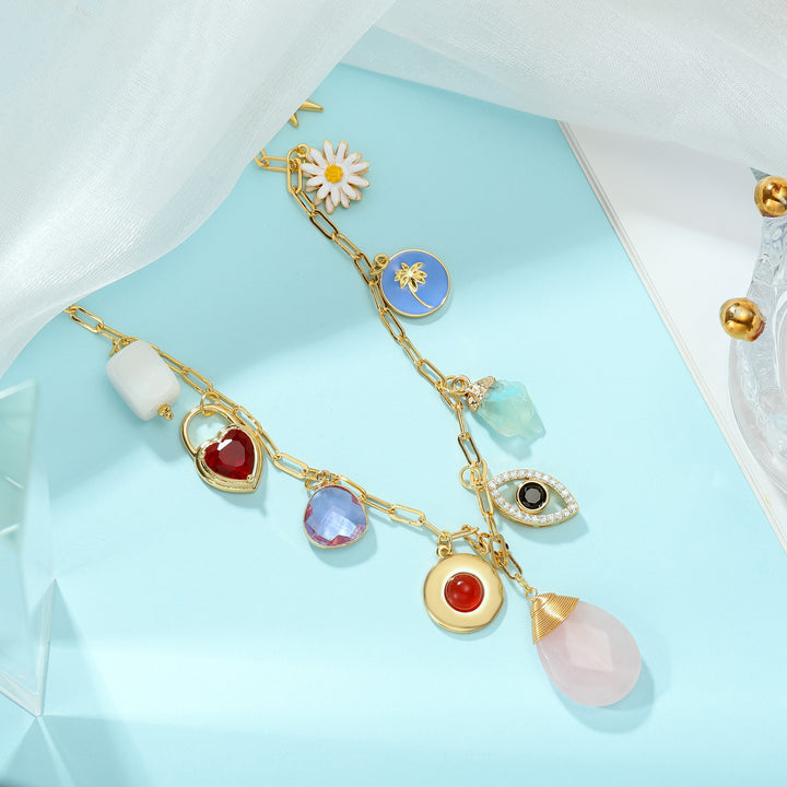 Evil Eye Heart Daisy Heart Charms Necklace