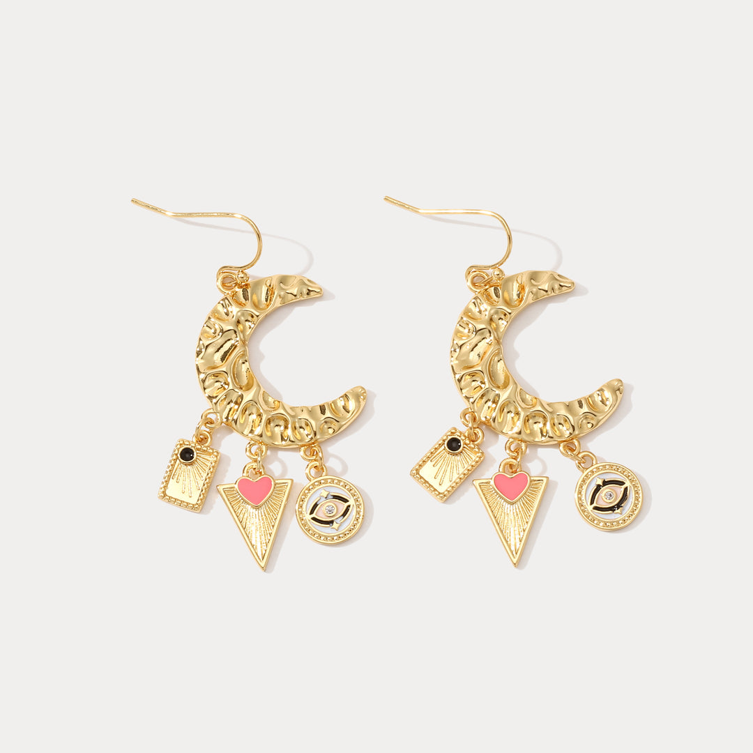 Selenichast Evil Eye Crescent Earrings