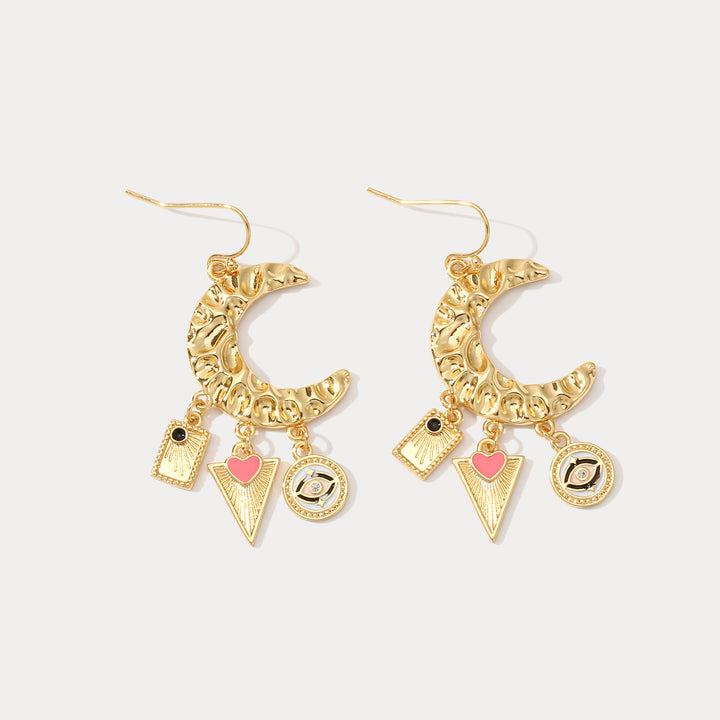 Selenichast Evil Eye Crescent Earrings