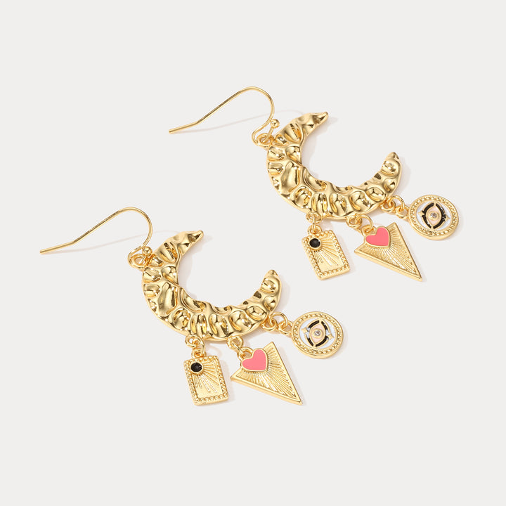 Evil Eye Crescent Heart Earrings