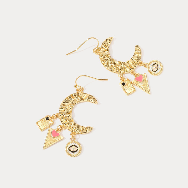 Evil Eye Moon Gold Earrings