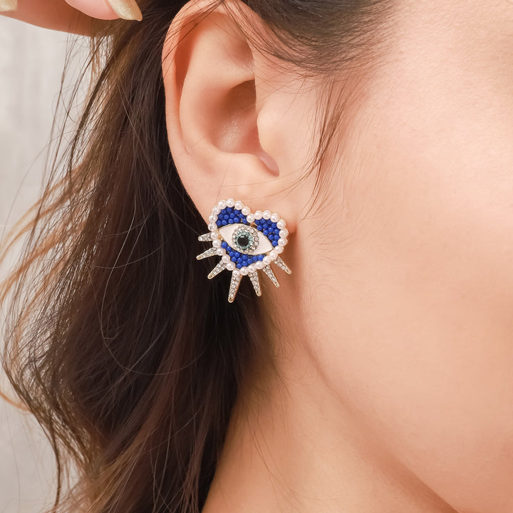 Heart Sun Diamond Evil Eye Stud Earrings