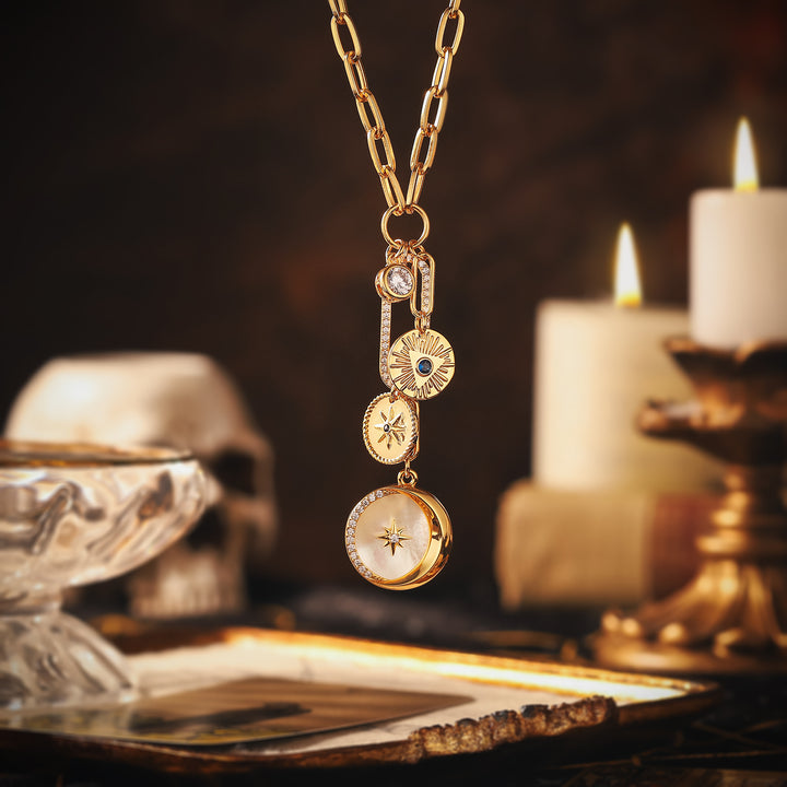 Star Moon Diamond Gold Coin Necklace