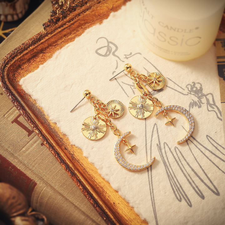 Moon Star Gold Coin Earrings