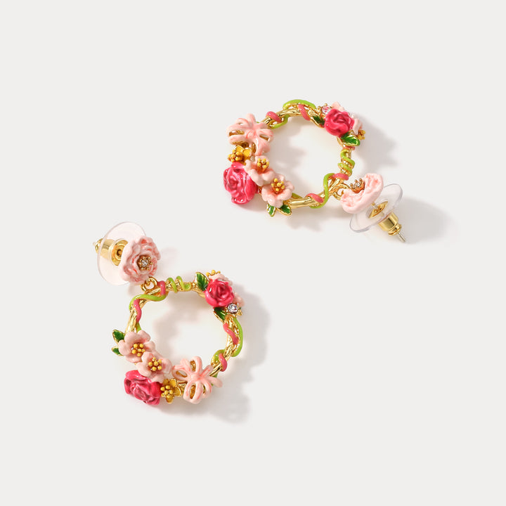Garden Flower Hoop Dangle Earrings