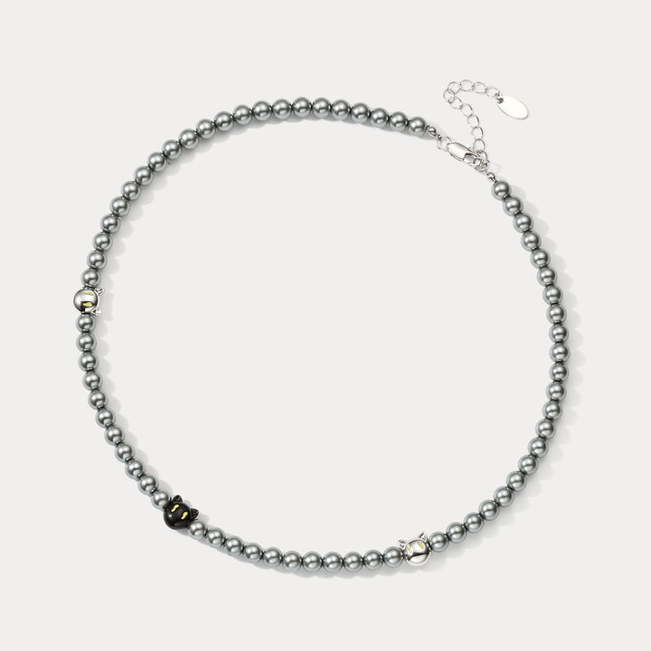 Black Cat Beads Pearl Necklace