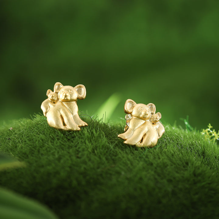 Cute Fluffy Koala Gold Earrings