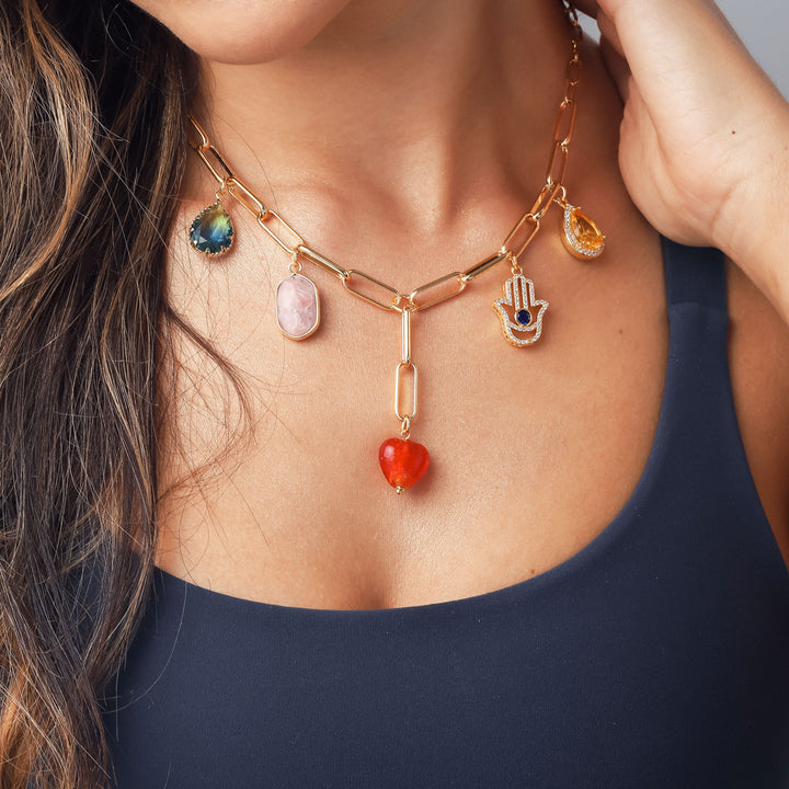 Heart Hamsa Hand Diamond Necklace